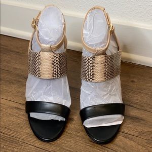 Black/nude snake print heels